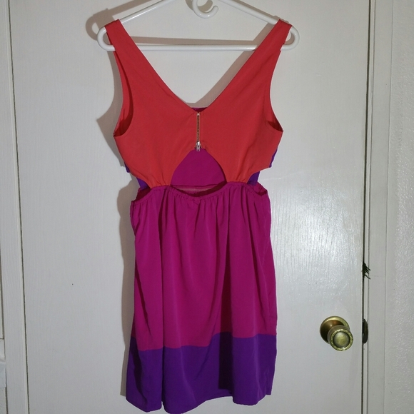 Roxy neon pink / purple / orange colourblock cutout sleeveless mini dress - Picture 2 of 7